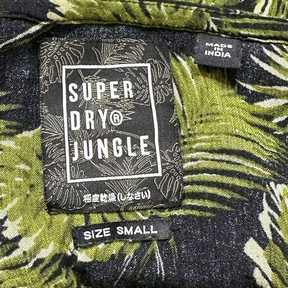 Superdry Top Womens Small Jungle Green Black Cold Shoulder Crop Tropical Beachy - Picture 6 of 6